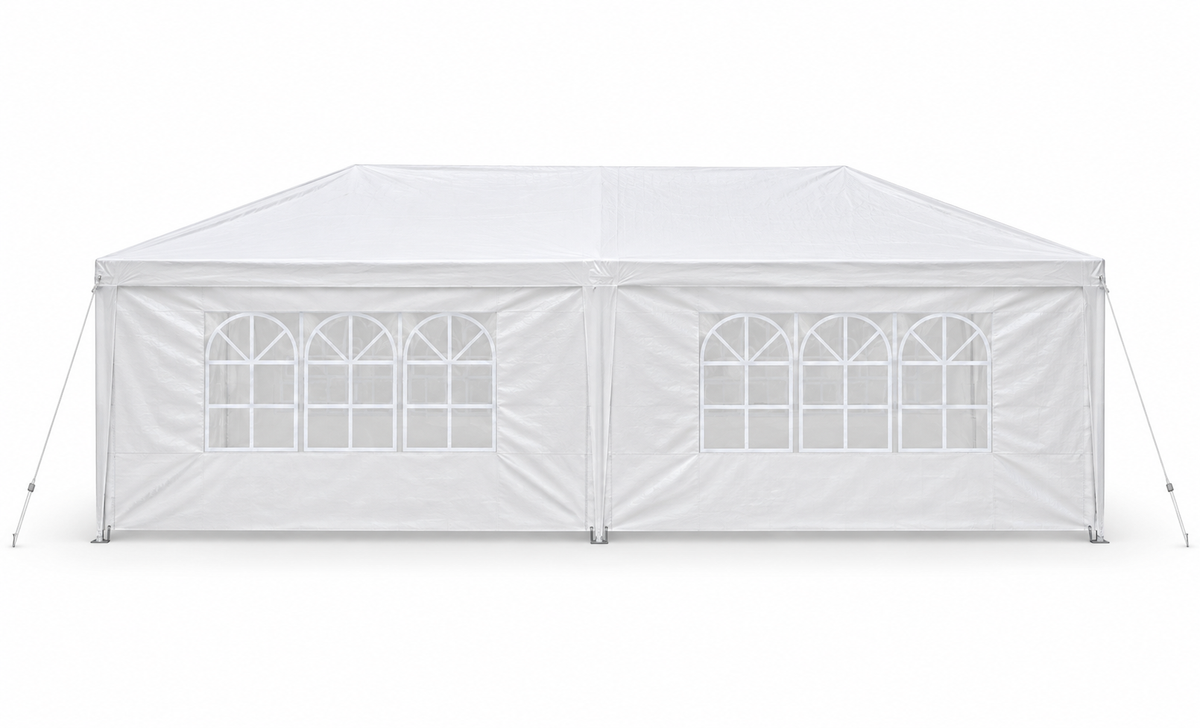 10 × 20-ft. Party Canopy with 6 Sidewalls, White, front view on white