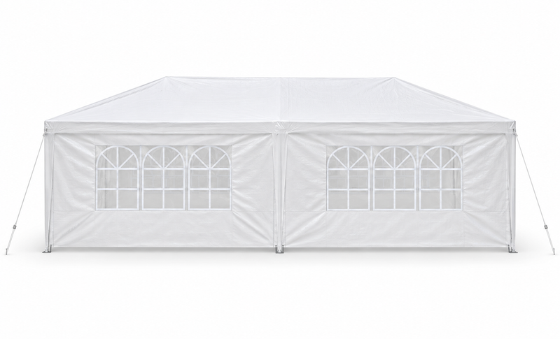 10 × 20-ft. Party Canopy with 6 Sidewalls, White, front view on white
