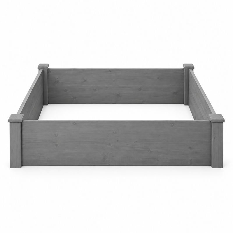 48 x 48-Inch Wood Raised Garden Bed, Gray, front view on white