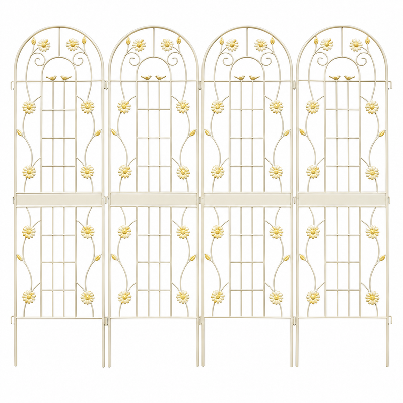 71-Inch Metal Garden Trellis, 4-Pack, Cream White, front view on white