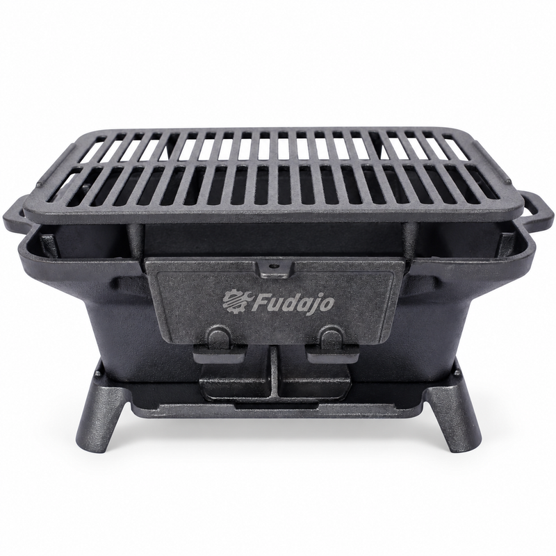 16-in. Cast Iron Charcoal Tabletop Grill, Black, front view on white