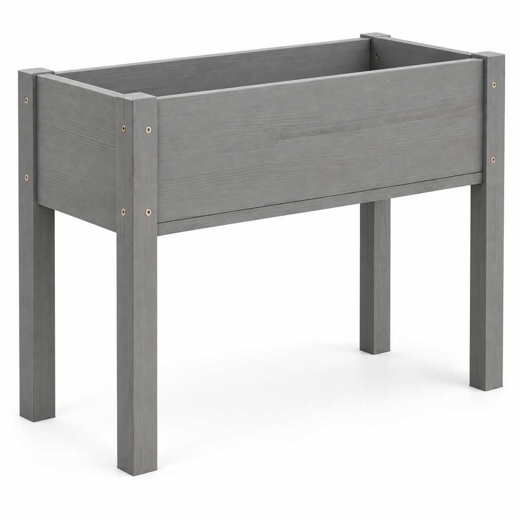 31-Inch Elevated Wood Planter Box with Legs, Gray, left-front view on white