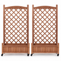 Wood Planter Boxes with Trellis and Wheels, Set of 2, front view on white