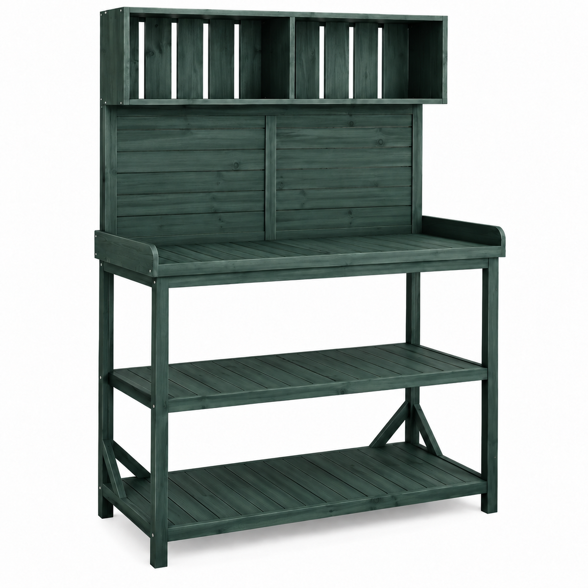 65-in. Wood Potting Bench with Shelves, Forest Green, left-front view on white