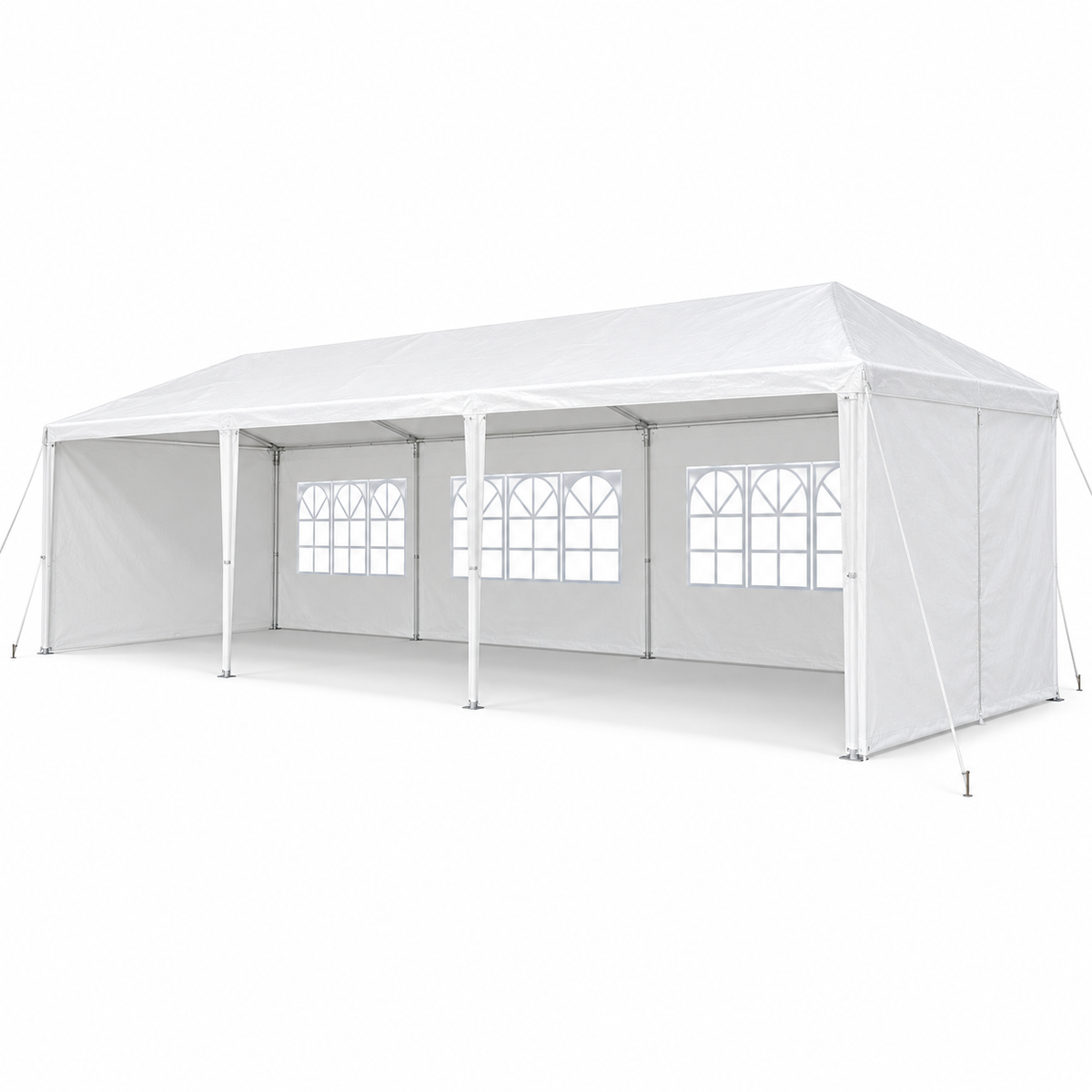 10 × 30-ft. Party Canopy with 5 Sidewalls, White, right-front view on white