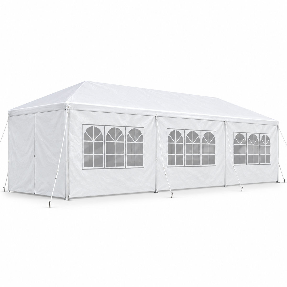 10 × 30-ft. Party Canopy with 8 Sidewalls, White, left-front view on white