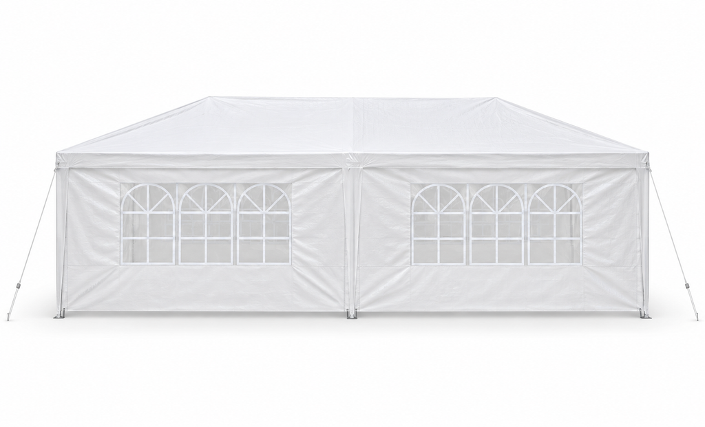 10 × 20-ft. Party Canopy with 6 Sidewalls, White, front view on white