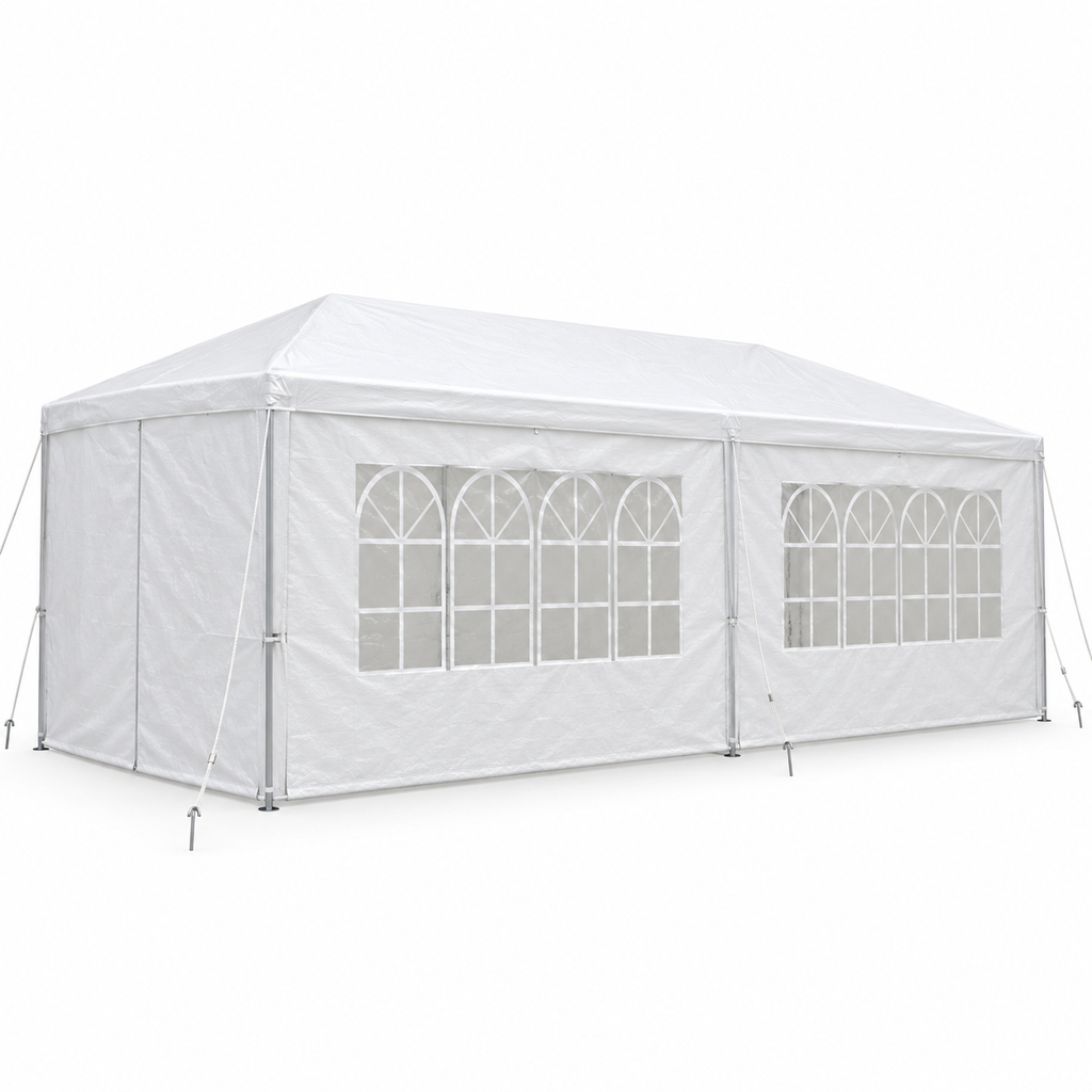 10 × 20-ft. Party Canopy with 6 Sidewalls, White, left-front view on white