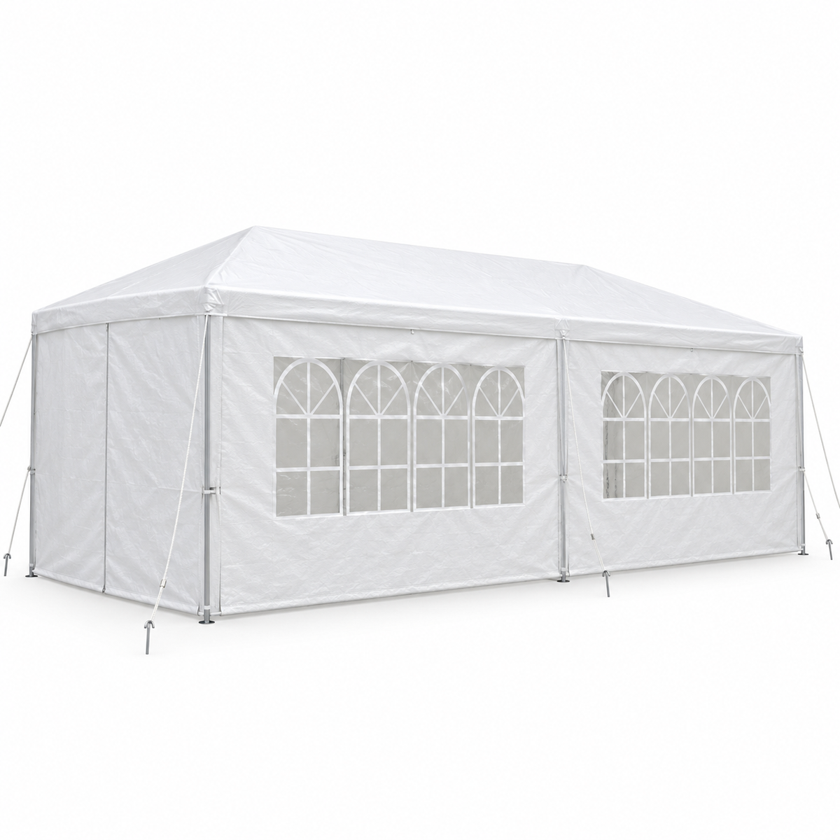 10 × 20-ft. Party Canopy with 6 Sidewalls, White, left-front view on white