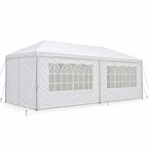 10 × 20-ft. Party Canopy with 6 Sidewalls, White, left-front view on white