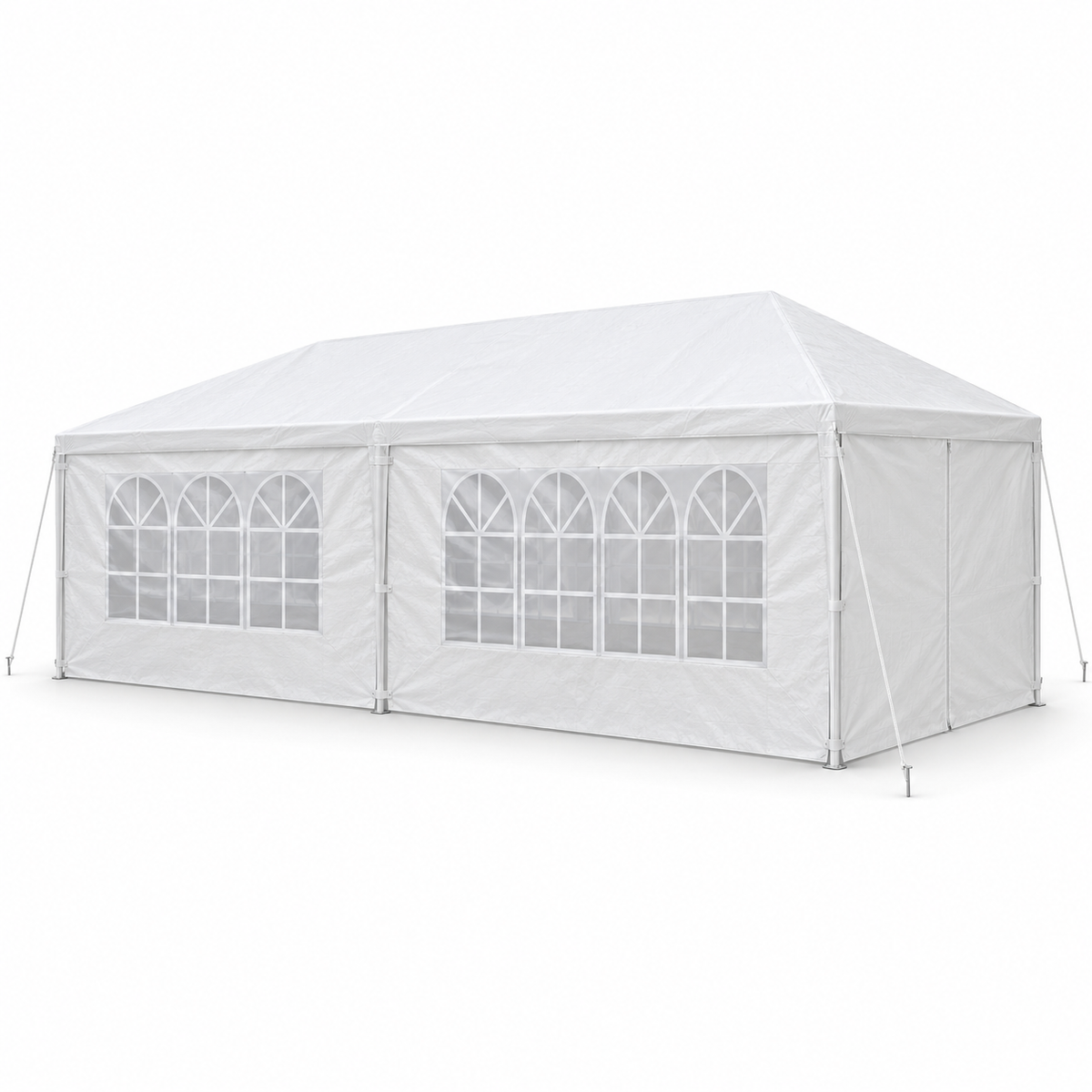 10 × 20-ft. Party Canopy with 6 Sidewalls, White, right-front view on white