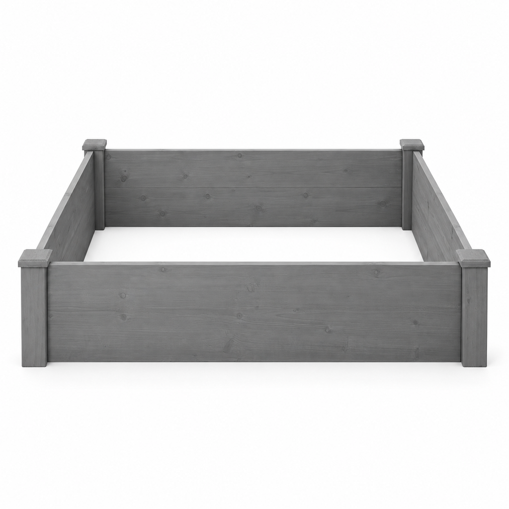 48 x 48-Inch Wood Raised Garden Bed, Gray, front view on white
