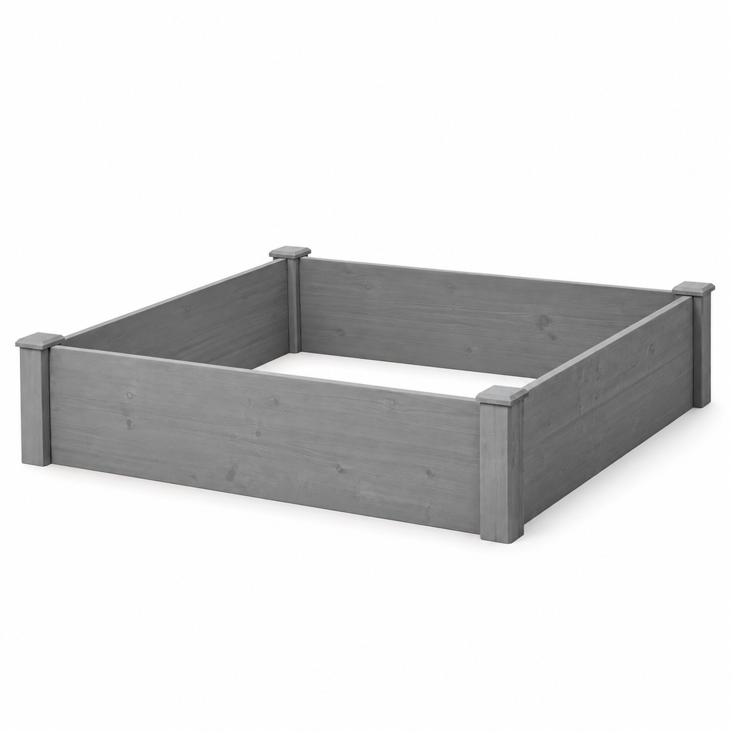 48 x 48-Inch Wood Raised Garden Bed, Gray, right-front view on white