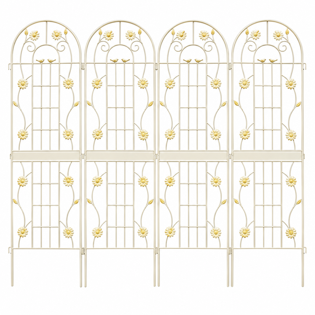 71-Inch Metal Garden Trellis, 4-Pack, Cream White, front view on white