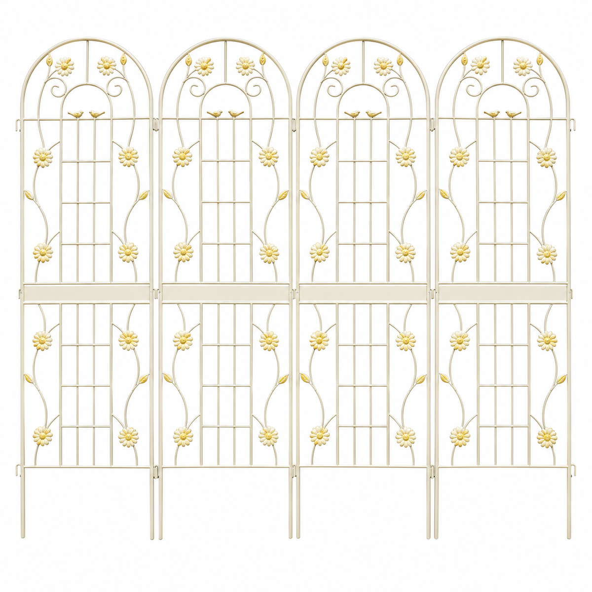 71-Inch Metal Garden Trellis, 4-Pack, Cream White, front view on white