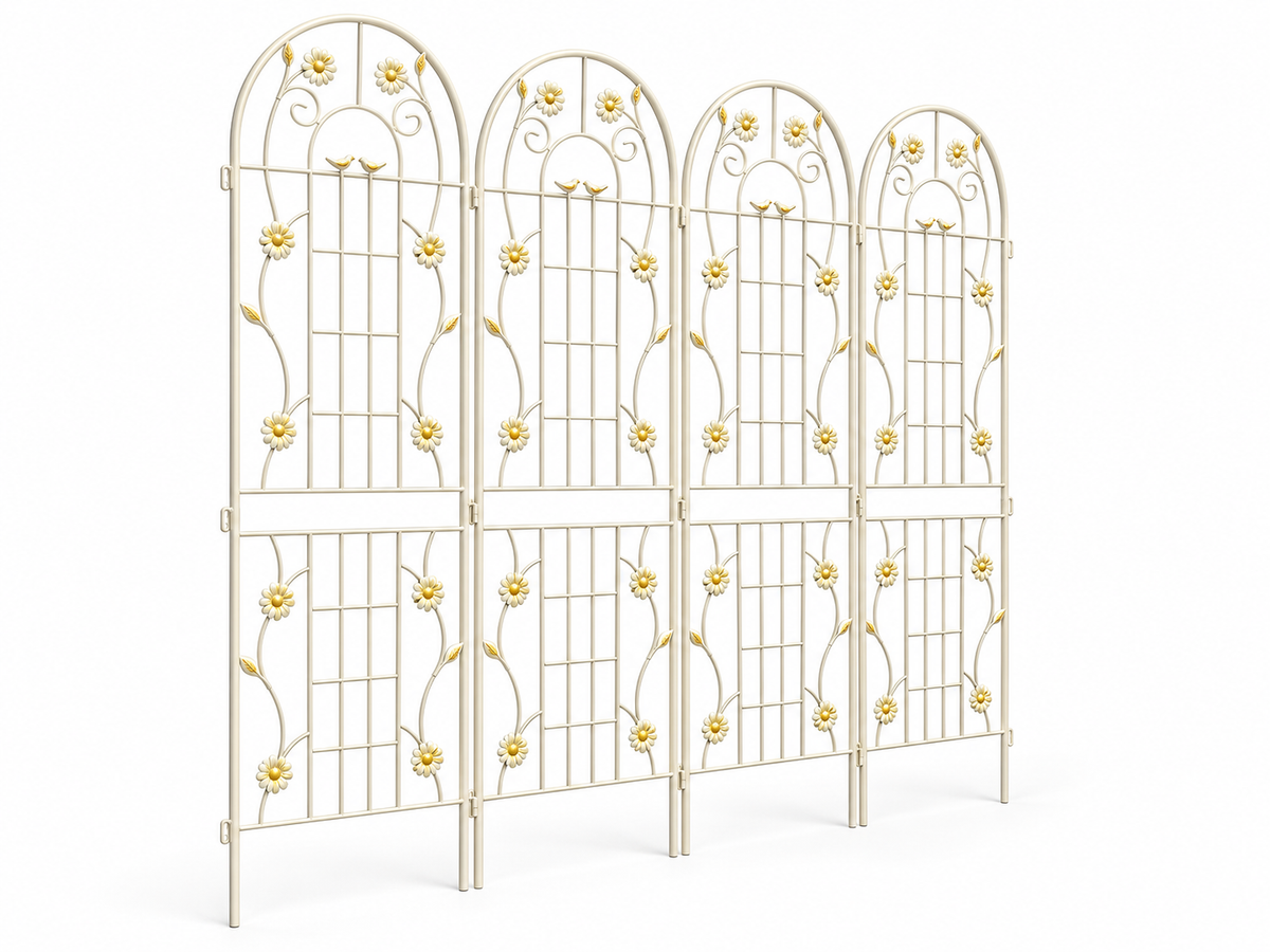 71-Inch Metal Garden Trellis, 4-Pack, Cream White, left-front view on white