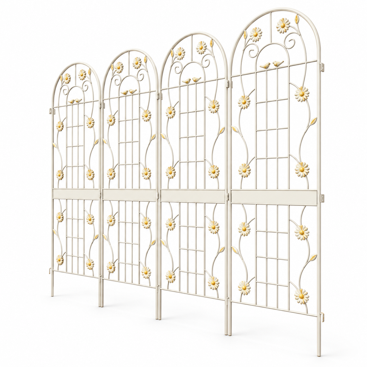 71-Inch Metal Garden Trellis, 4-Pack, Cream White, right-front view on white