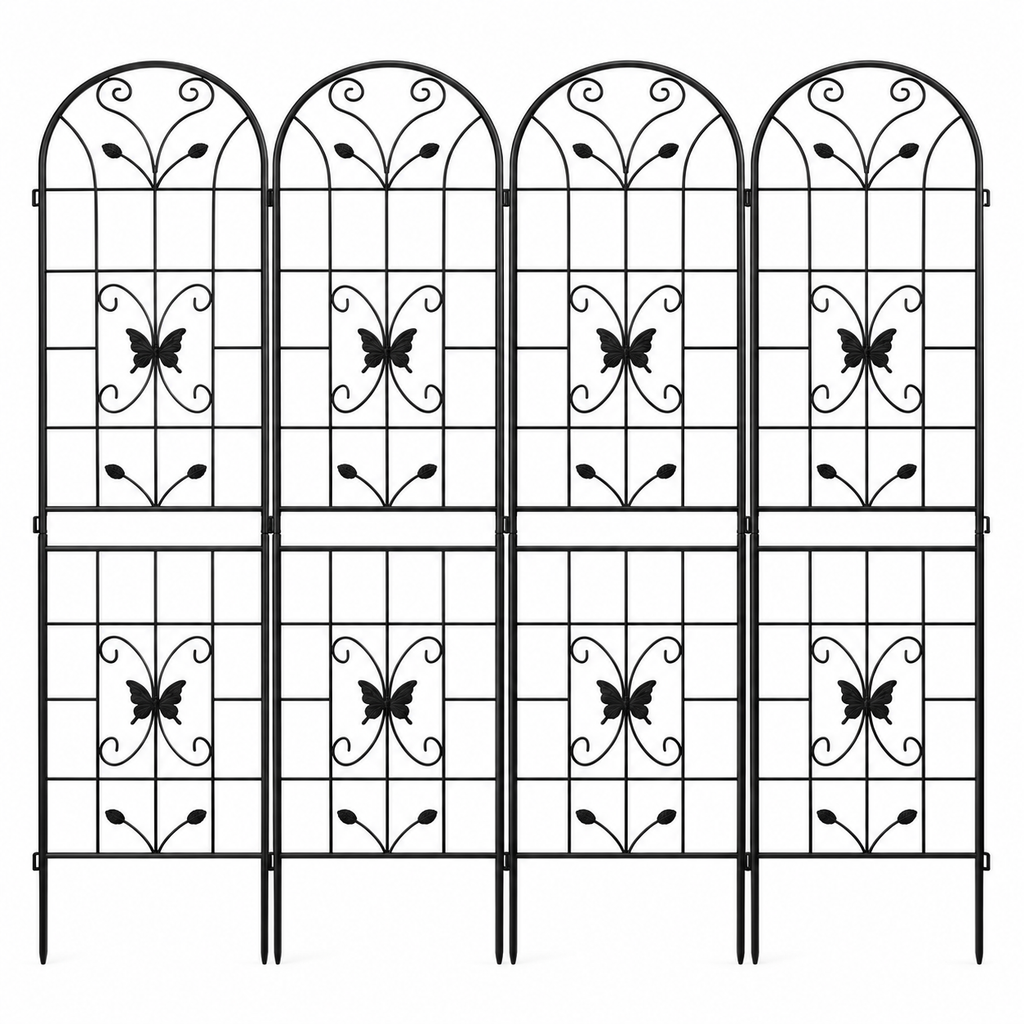 86.7-Inch Metal Garden Trellis, 4-Pack, Black, front view on white