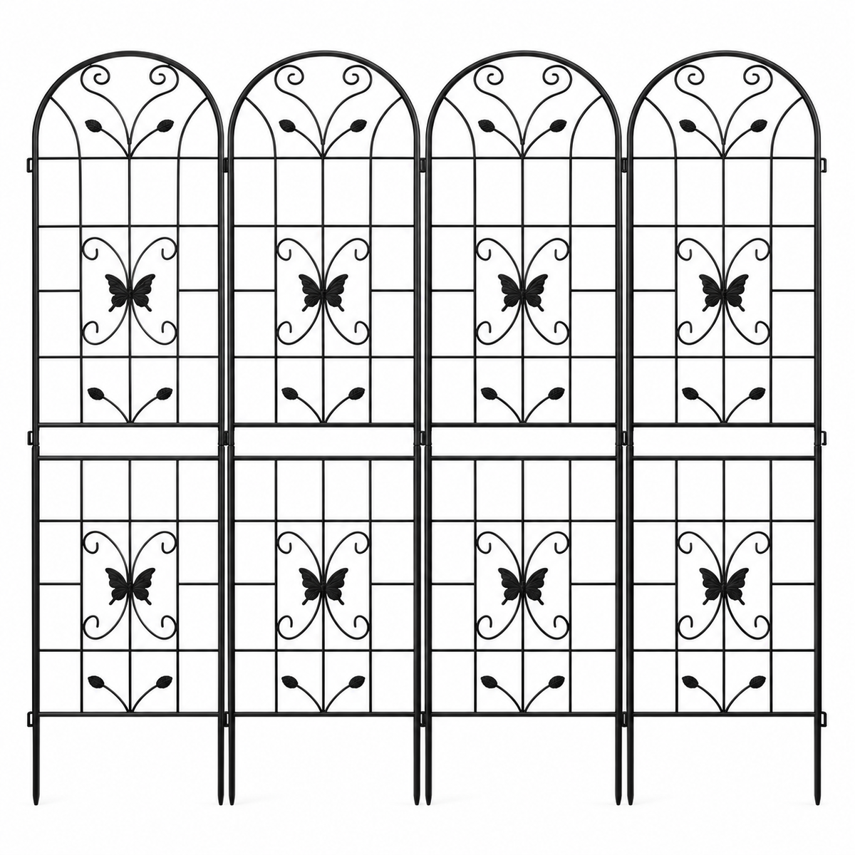 86.7-Inch Metal Garden Trellis, 4-Pack, Black, front view on white