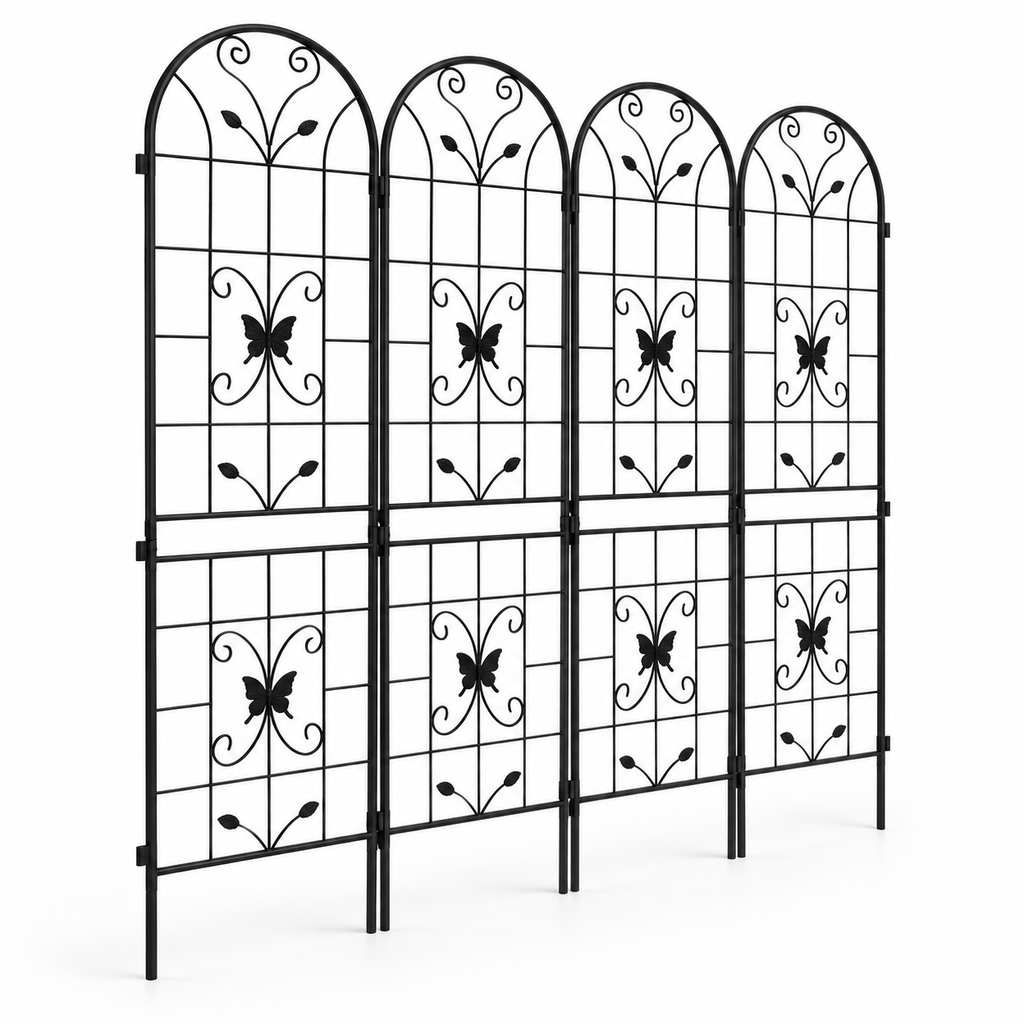86.7-Inch Metal Garden Trellis, 4-Pack, Black, left-front view on white