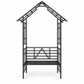 97-in. Gabled Iron Garden Arbor with Bench, Black, front view on white