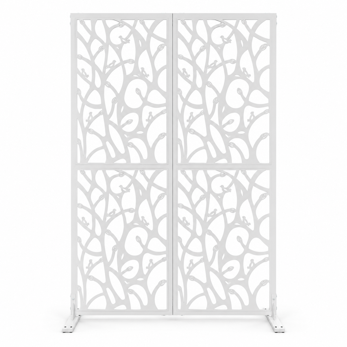 72-in. Bird and Branch Metal Privacy Screen, White, front view on white