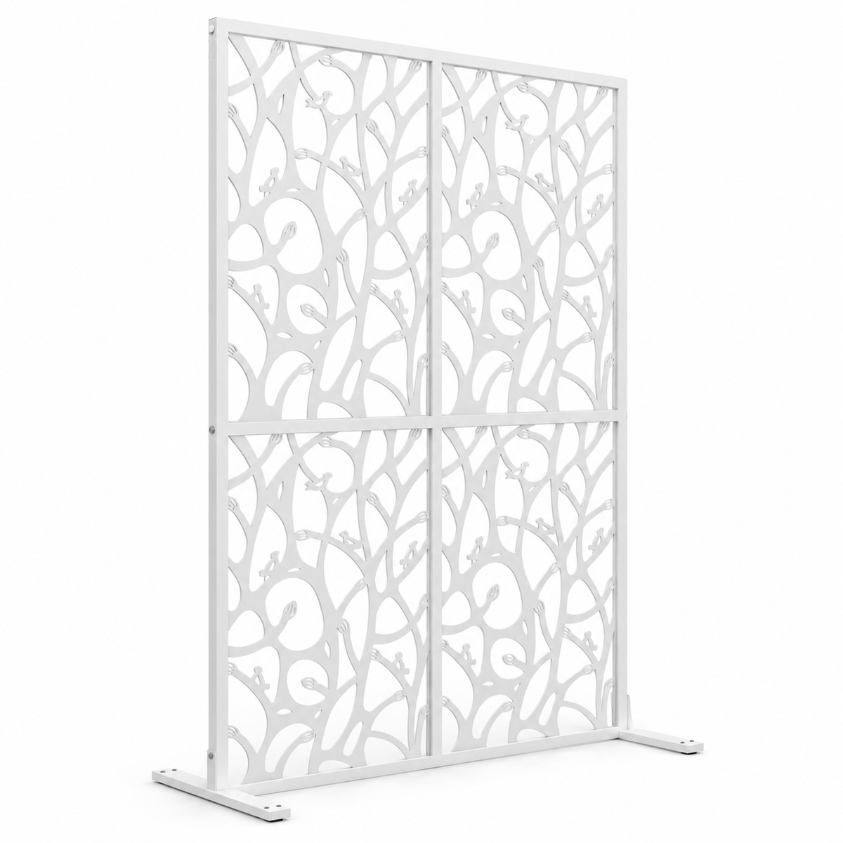 72-in. Bird and Branch Metal Privacy Screen, White, left-front view on white