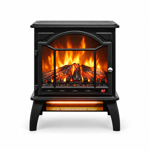 18-Inch Electric Fireplace Stove with Remote, Black, front view on white