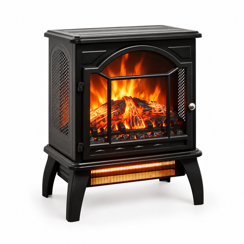 18-Inch Electric Fireplace Stove with Remote, Black, left-front view on white