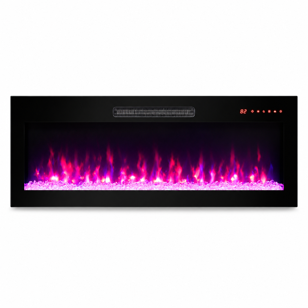 42-Inch Slim Electric Fireplace with Remote, Black, front view on white