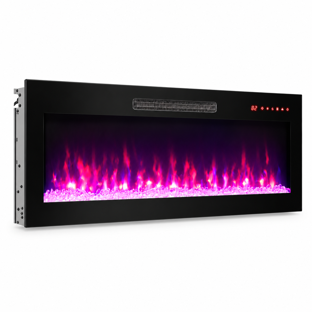 42-Inch Slim Electric Fireplace with Remote, Black, left-front view on white