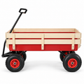 Garden Wagon with Wood Rails and Air Tires, Red, front view on white