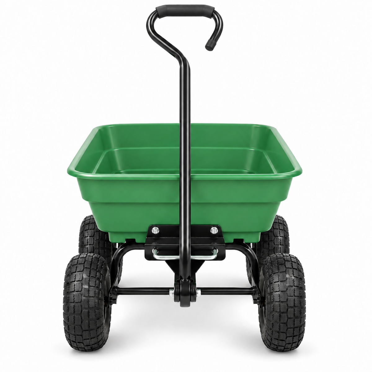 55L Garden Dump Cart with Pneumatic Tires, Green, front view on white