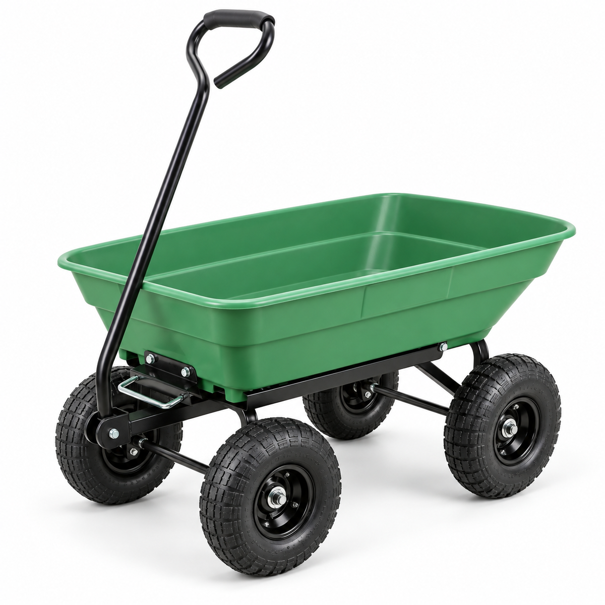 55L Garden Dump Cart with Pneumatic Tires, Green, left-front view on white