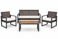 4-Piece Wicker Patio Set with Acacia Table, Brown, front view on white