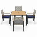 5-Piece Acacia and Wicker Patio Dining Set, Light Gray, front view on white