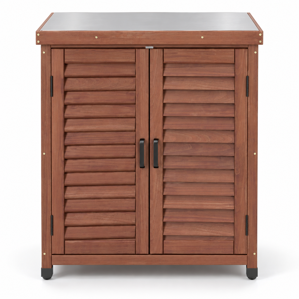 31.5-in. Wood Potting Cabinet with Metal Top, Brown, front view on white