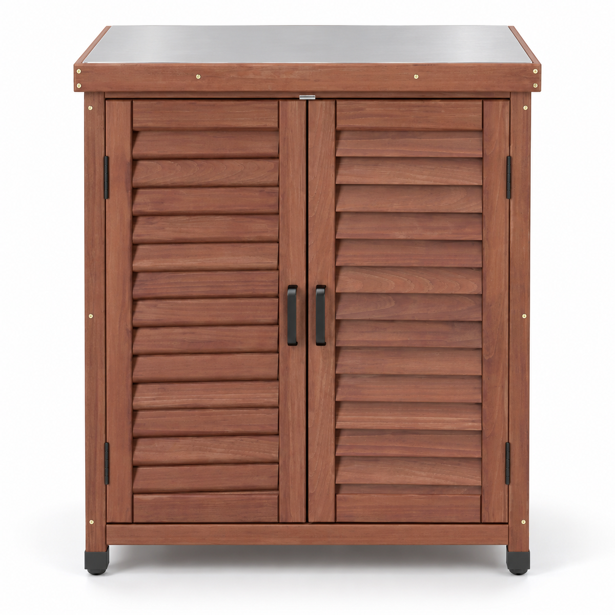 31.5-in. Wood Potting Cabinet with Metal Top, Brown, front view on white