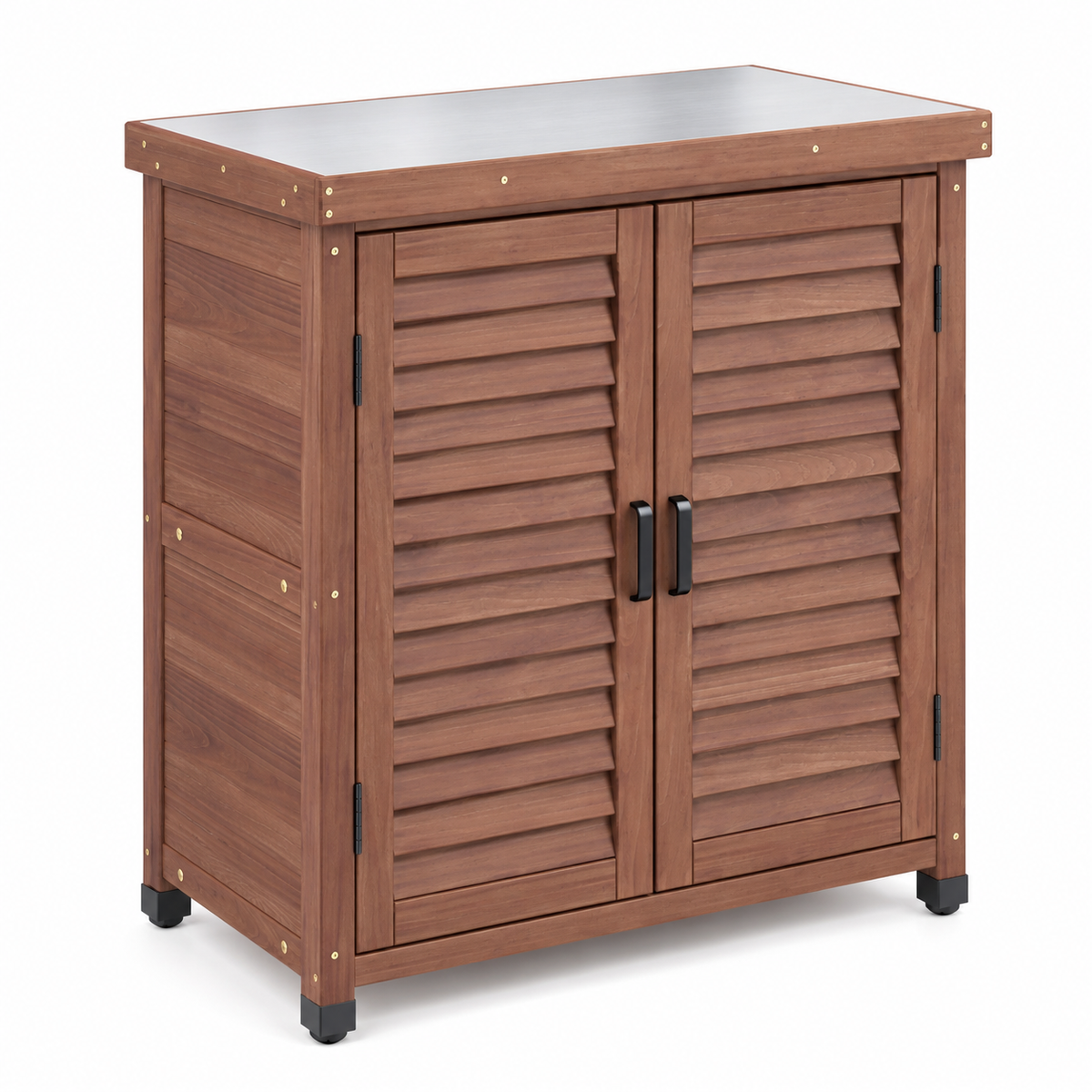 31.5-in. Wood Potting Cabinet with Metal Top, Brown, left-front view on white