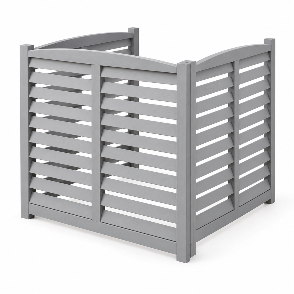 3-Panel Wood Privacy Screen, 32 × 38-in. Panels, Gray, right-front view on white