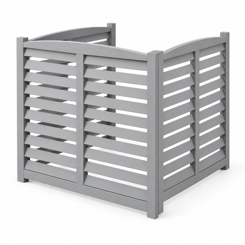 3-Panel Wood Privacy Screen, 32 × 38-in. Panels, Gray, right-front view on white