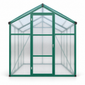 6 × 8-ft. Polycarbonate Greenhouse, Green Aluminum Frame, front view on white