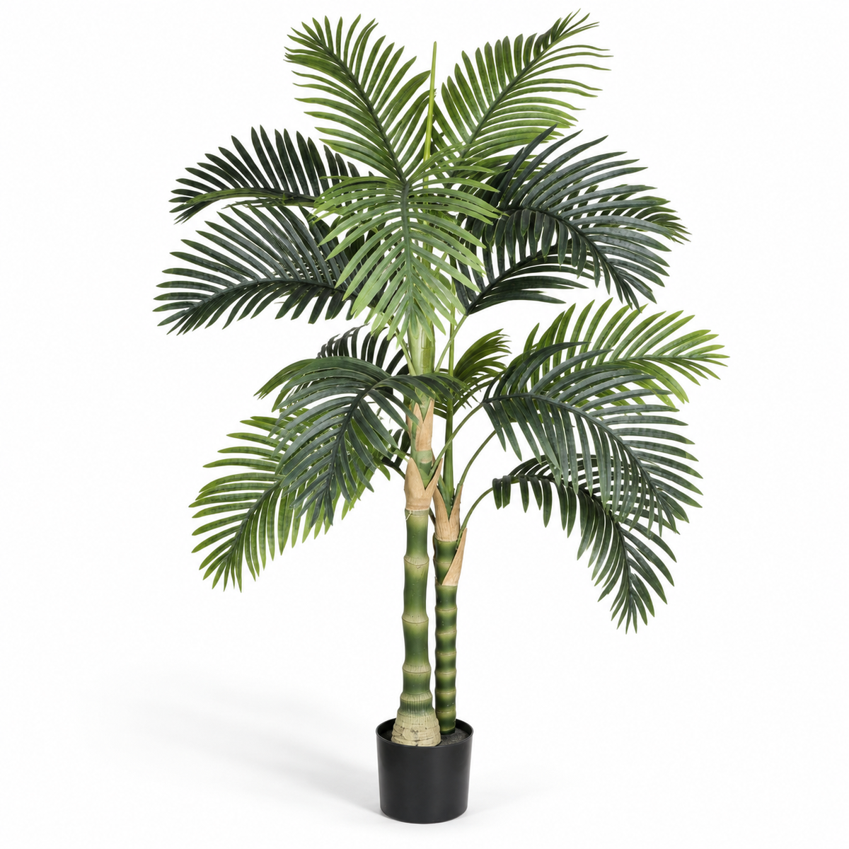 5-Foot Artificial Golden Cane Palm Tree with Pot, right-front view on white