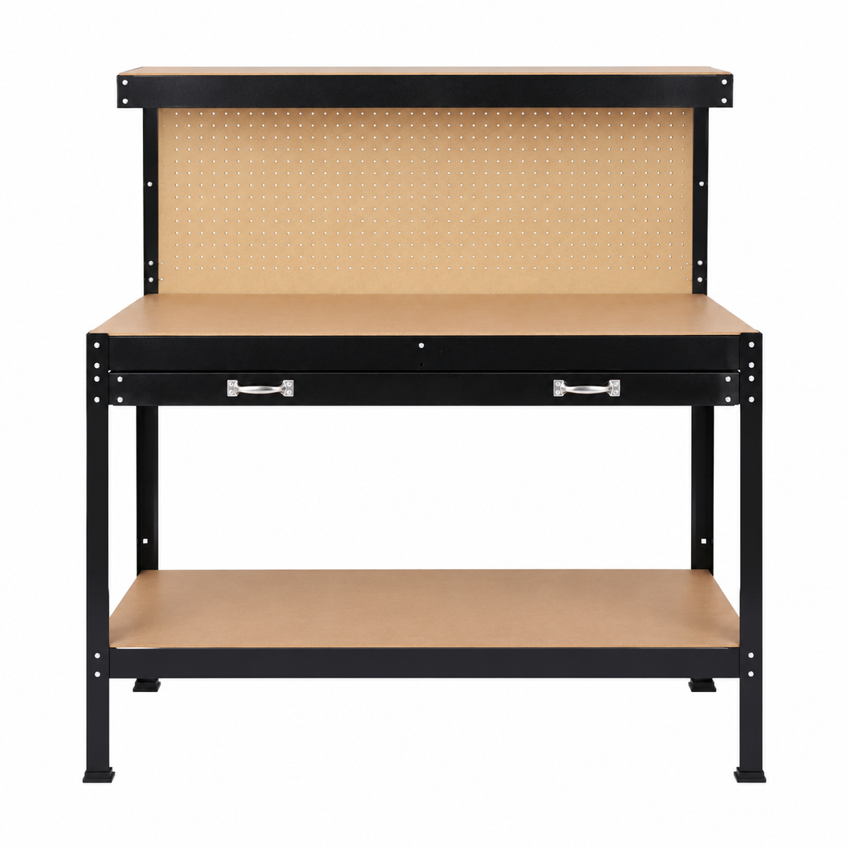 48-Inch Steel Workbench with Drawer and Pegboard, front view on white