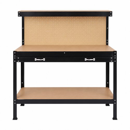 48-Inch Steel Workbench with Drawer and Pegboard, front view on white