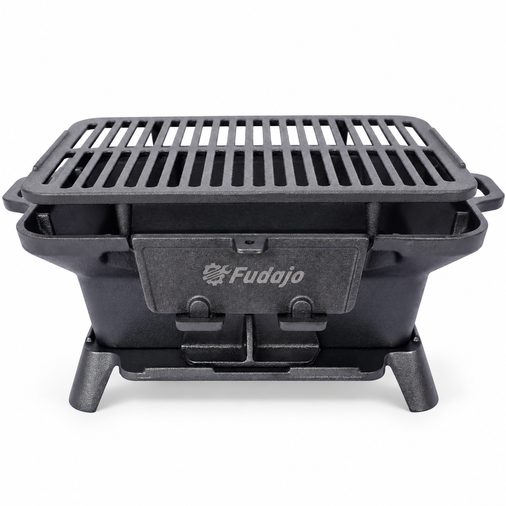16-in. Cast Iron Charcoal Tabletop Grill, Black, front view on white