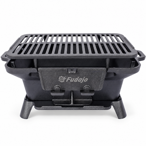 16-in. Cast Iron Charcoal Tabletop Grill, Black, front view on white