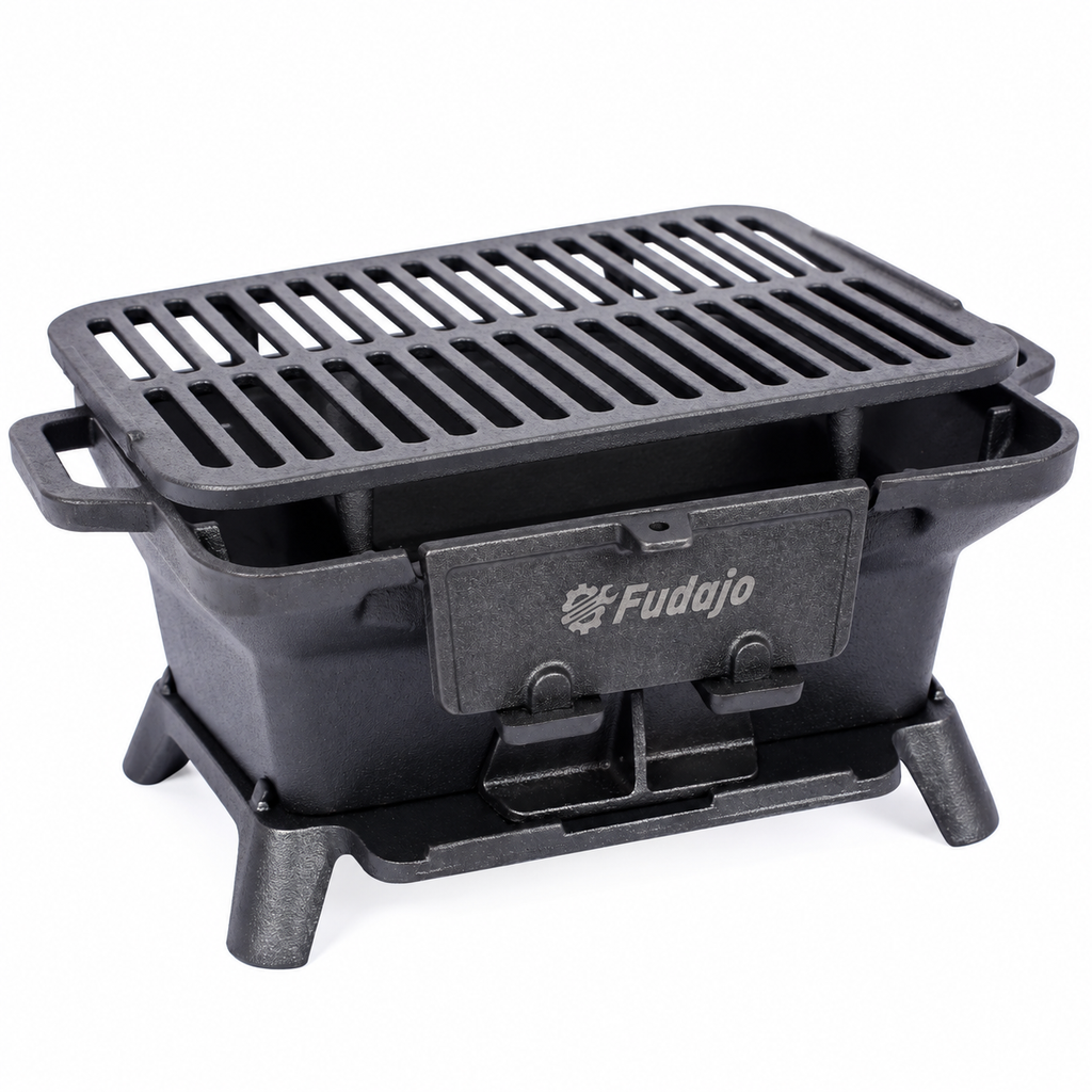 16-in. Cast Iron Charcoal Tabletop Grill, Black, left-front view on white