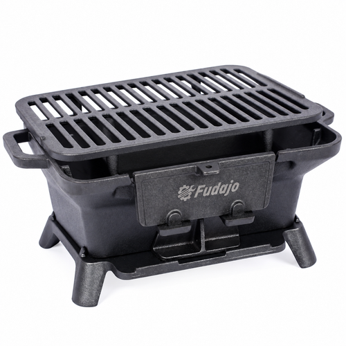 16-in. Cast Iron Charcoal Tabletop Grill, Black, left-front view on white