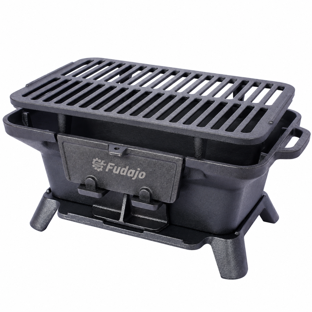 16-in. Cast Iron Charcoal Tabletop Grill, Black, right-front view on white